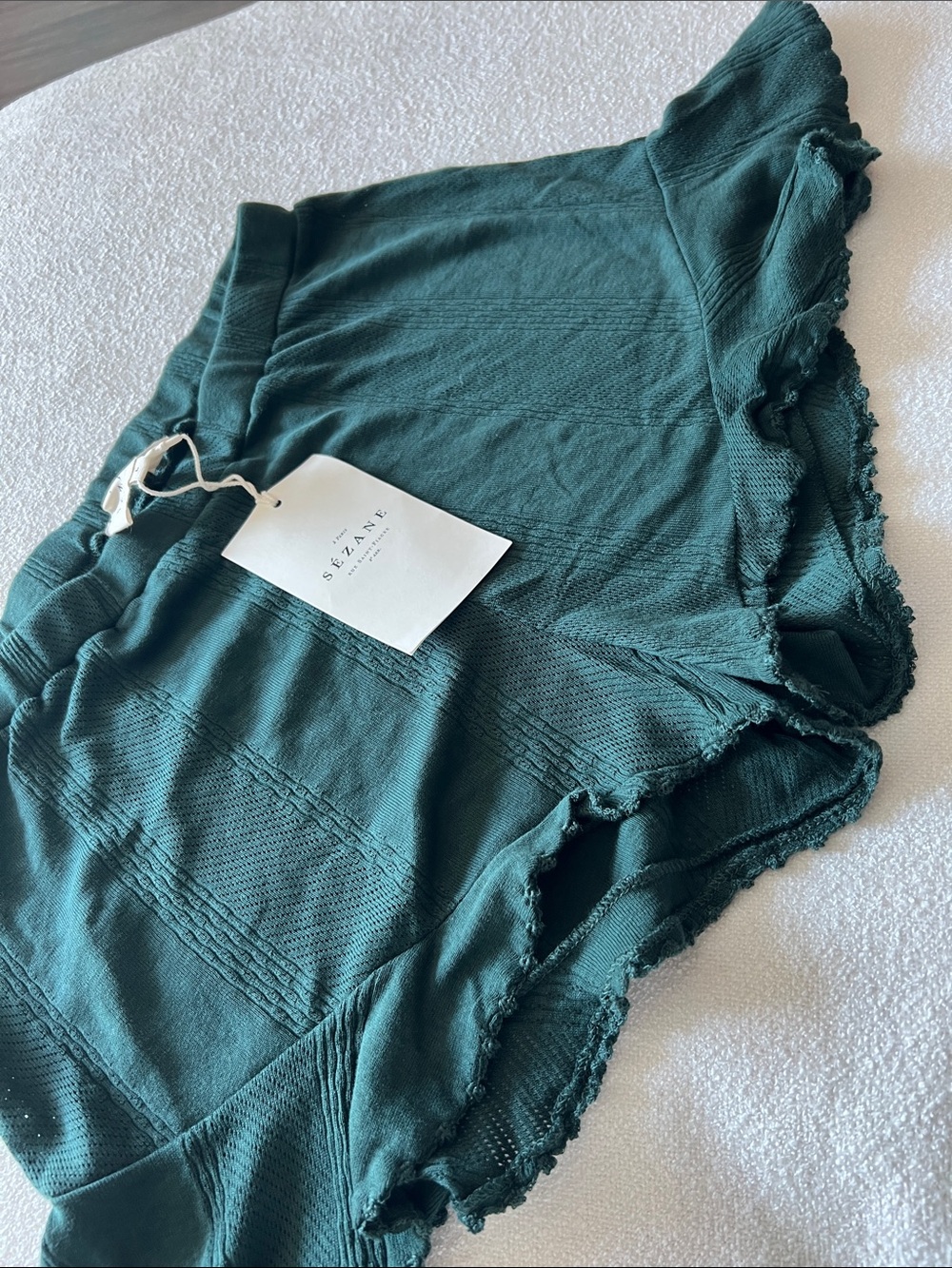 SEZANE| Forest Green Cotton Ruffle Shorts - Picture 6 of 8